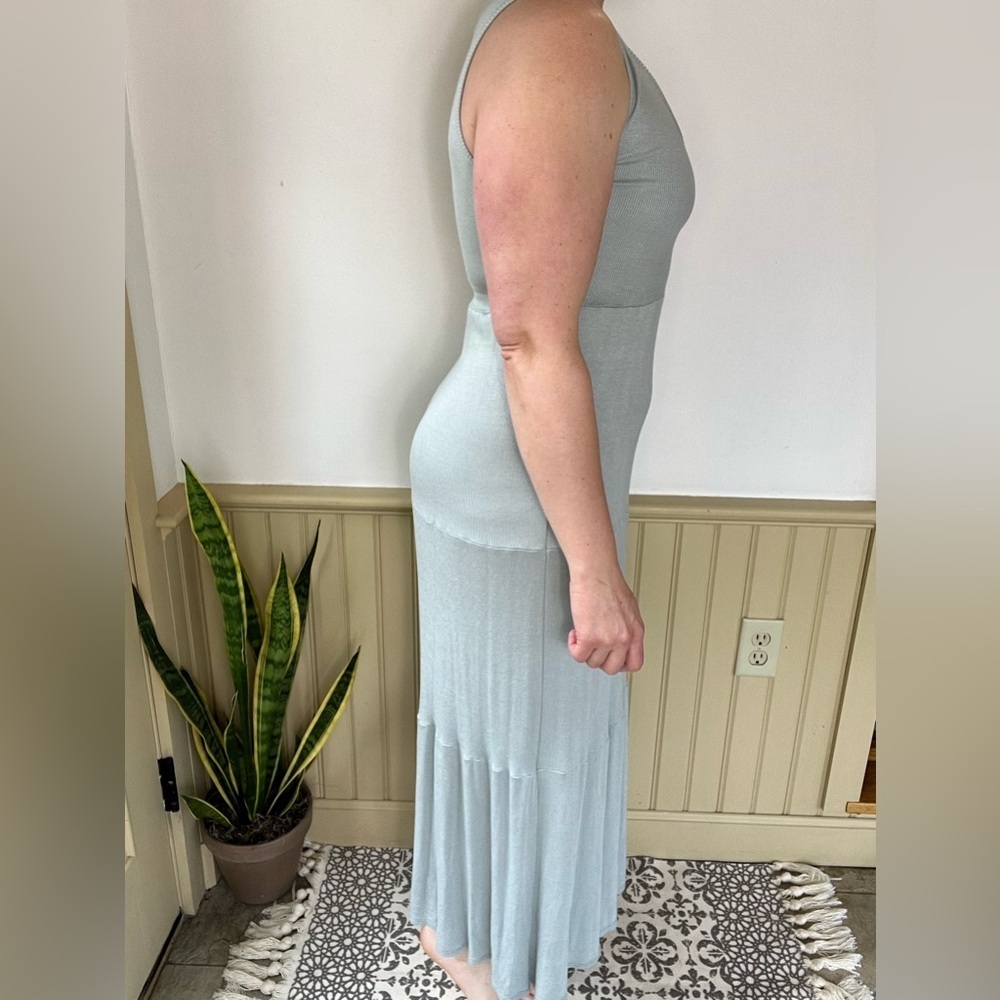 See You Monday Anthropologie Maxi Tiered Sage Green Sundress Women’s Sz S - Picture 4 of 8
